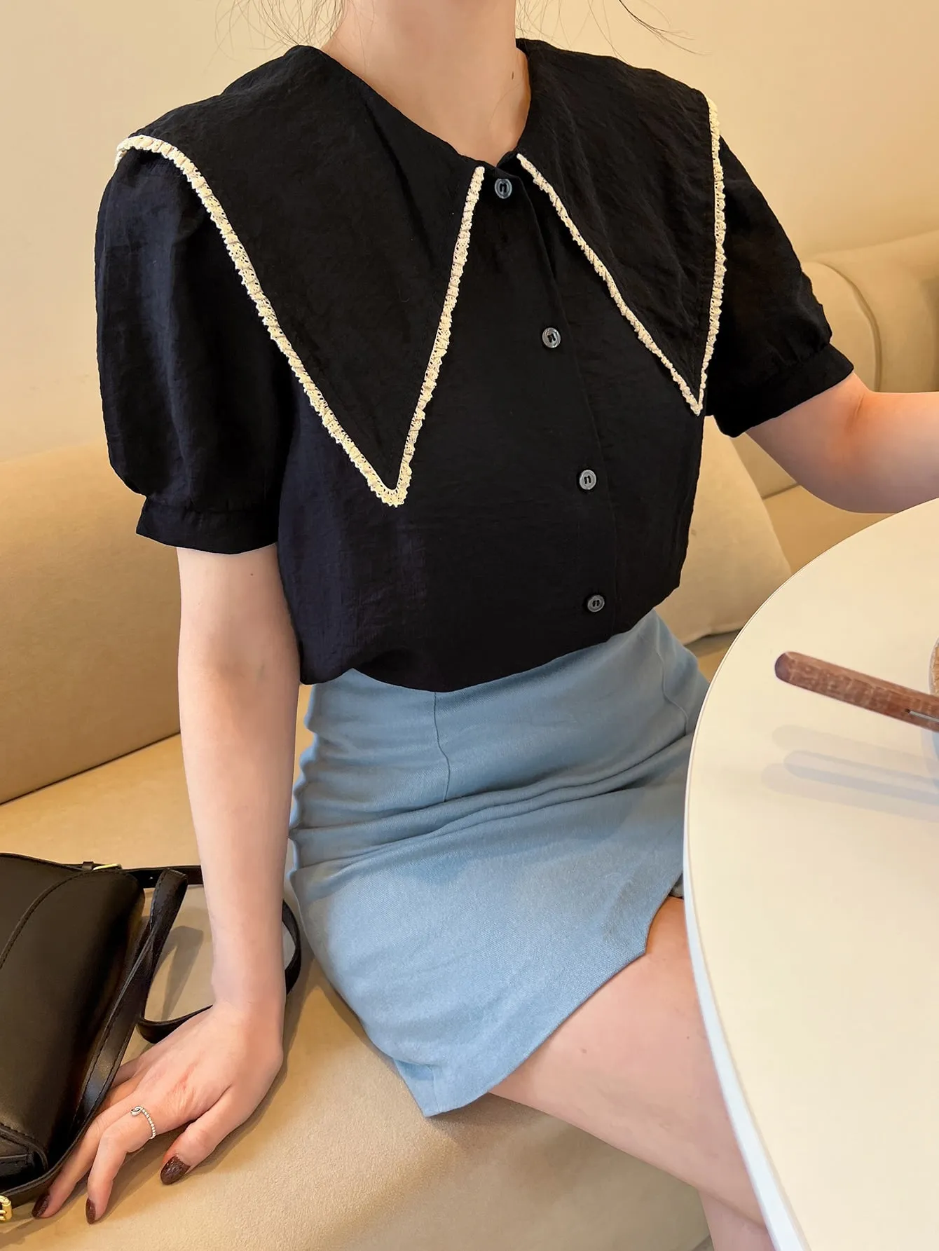 DAZY Statement Collar Puff Sleeve Blouse