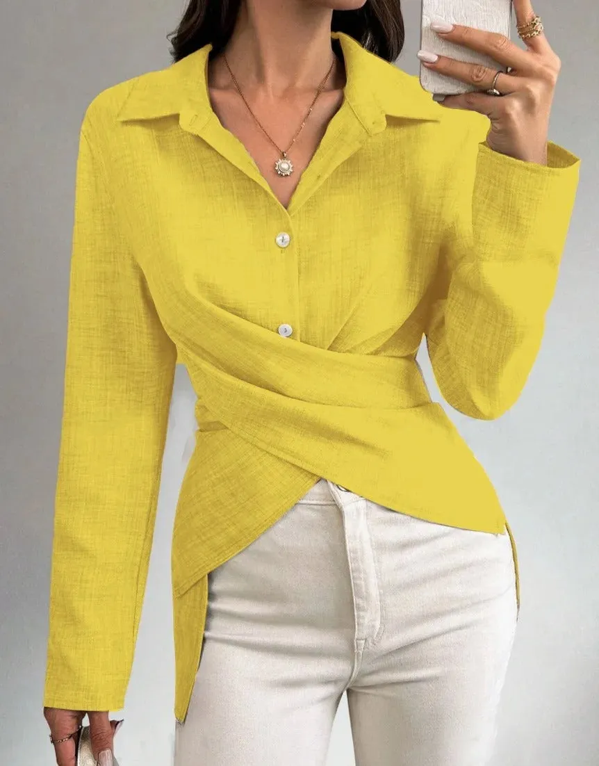 Elegant Cross-Top Long-Sleeve Shirt for Women