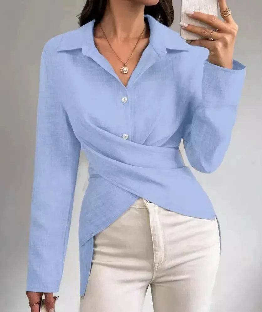 Elegant Cross-Top Long-Sleeve Shirt for Women