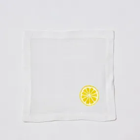 Embroidered Lemon Cocktail Napkin Coaster, set of 4