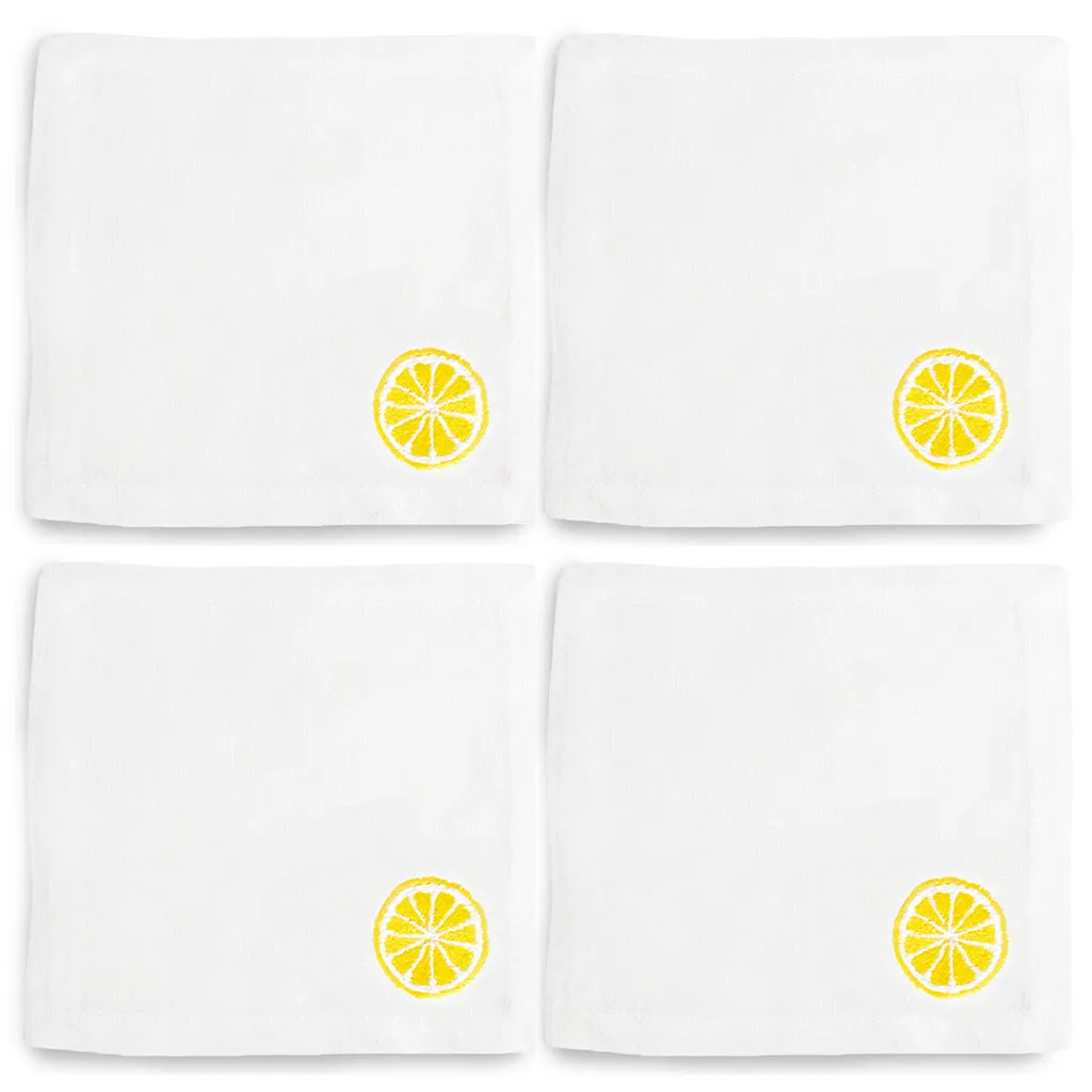 Embroidered Lemon Cocktail Napkin Coaster, set of 4