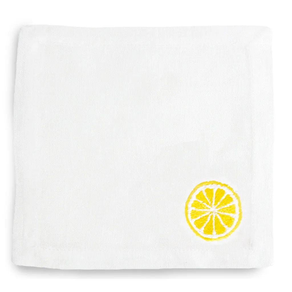 Embroidered Lemon Cocktail Napkin Coaster, set of 4