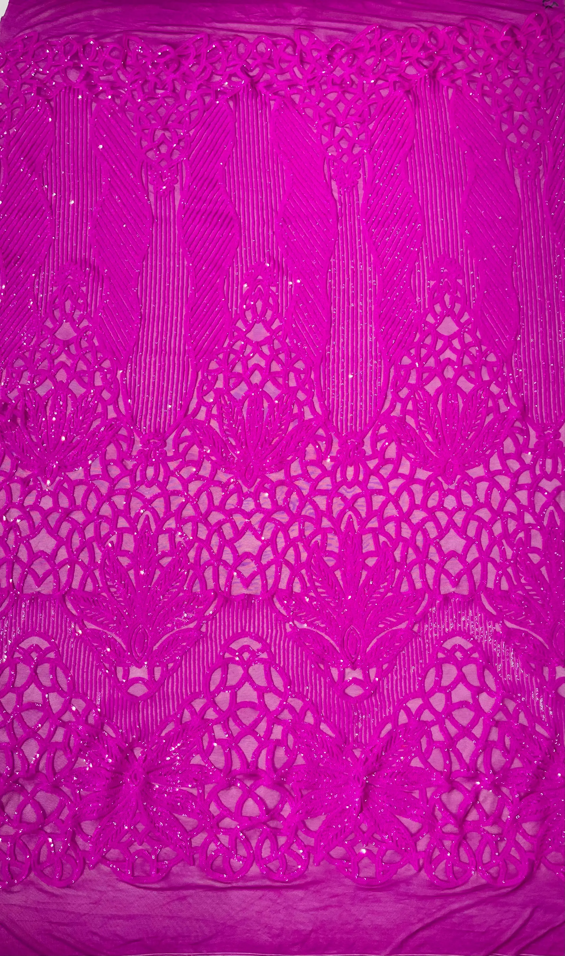 Feather Damask Shiny Sequin Design on a 4 Way Stretch mesh Fabric-Prom Night -Sold by The Yard.