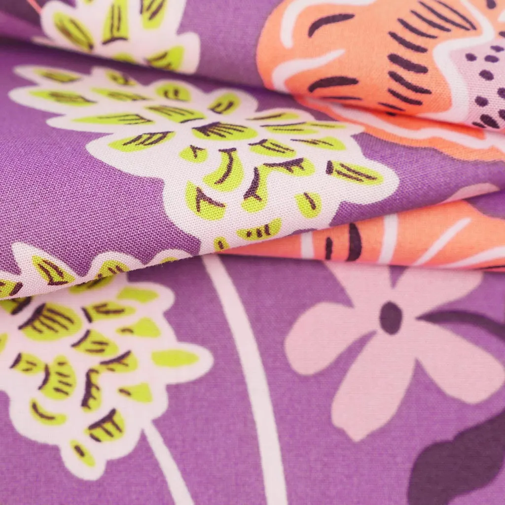 Fine Poplin - Purple Fresh Flowers Cotton Woven Fabric by Nerida Hansen