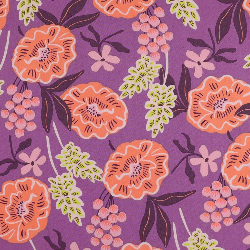 Fine Poplin - Purple Fresh Flowers Cotton Woven Fabric by Nerida Hansen