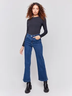 Flare Jeans with Side Buttons - Indigo