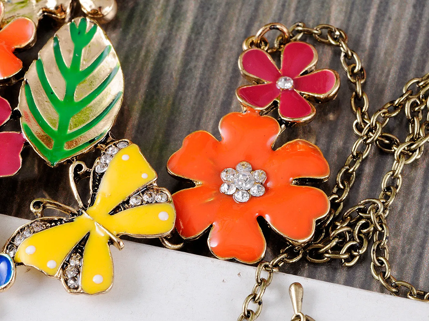 Floral Multicolor Enamel Flower Bib Statement Necklace