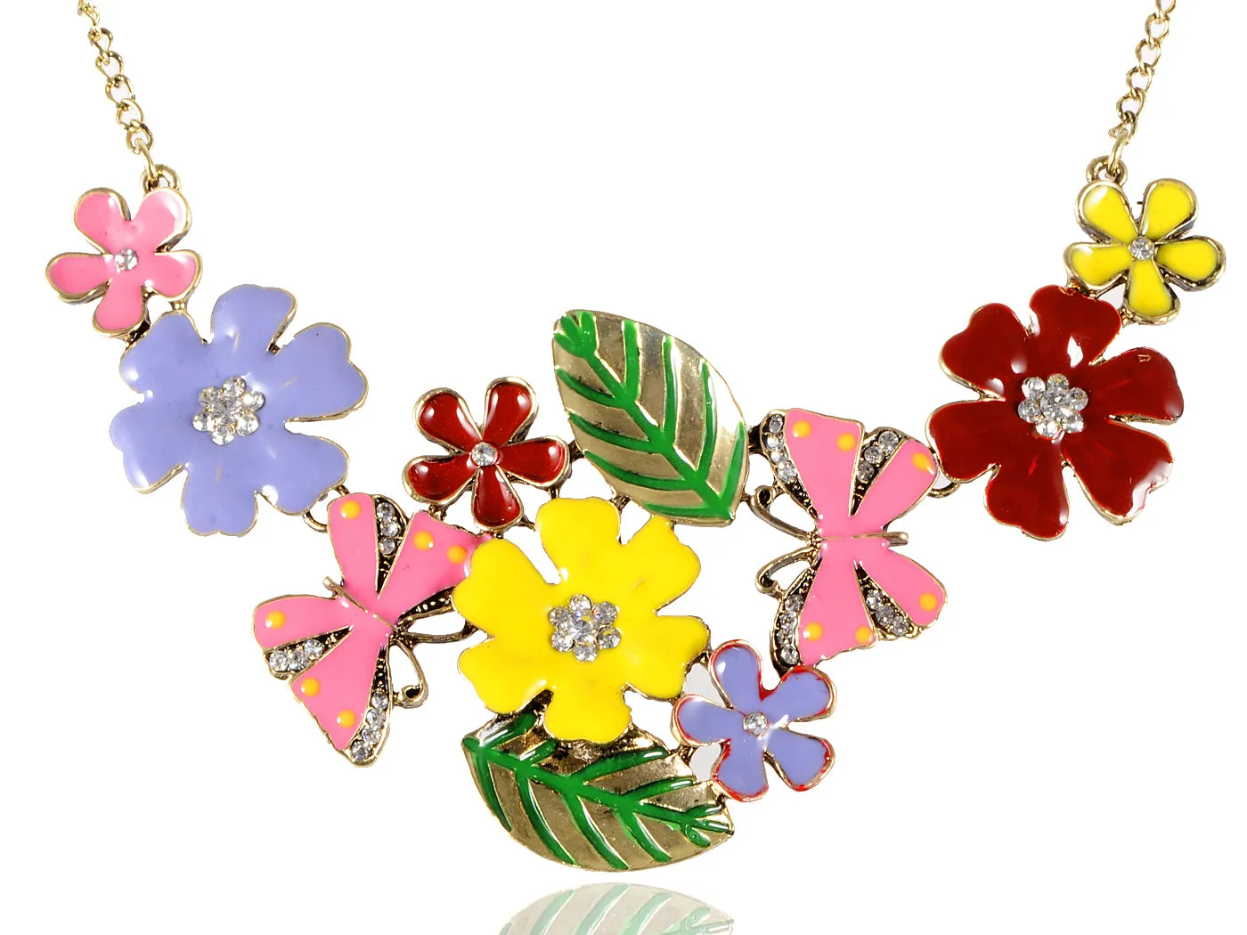 Floral Multicolor Enamel Flower Bib Statement Necklace