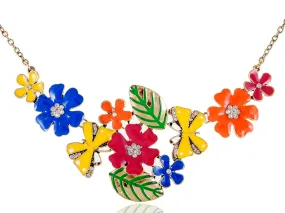 Floral Multicolor Enamel Flower Bib Statement Necklace