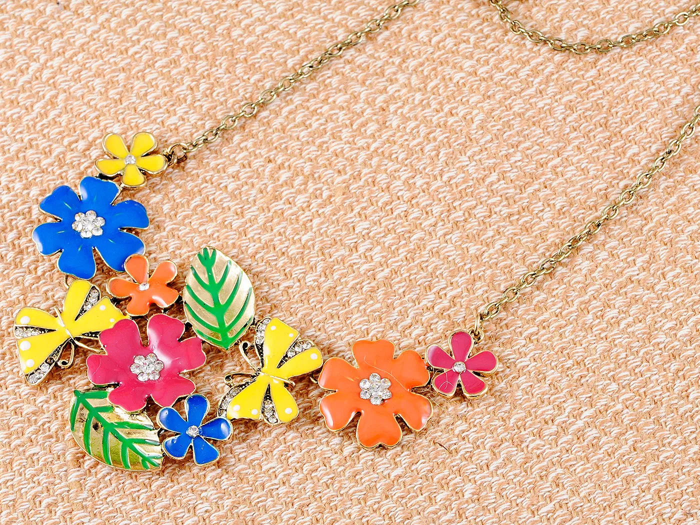 Floral Multicolor Enamel Flower Bib Statement Necklace