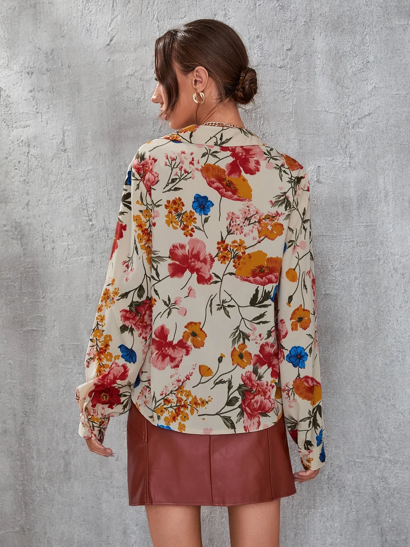 Floral Print Button Front Blouse