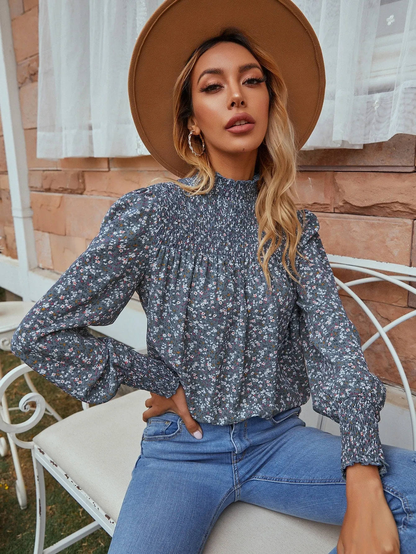 Floral Shirred Blouse