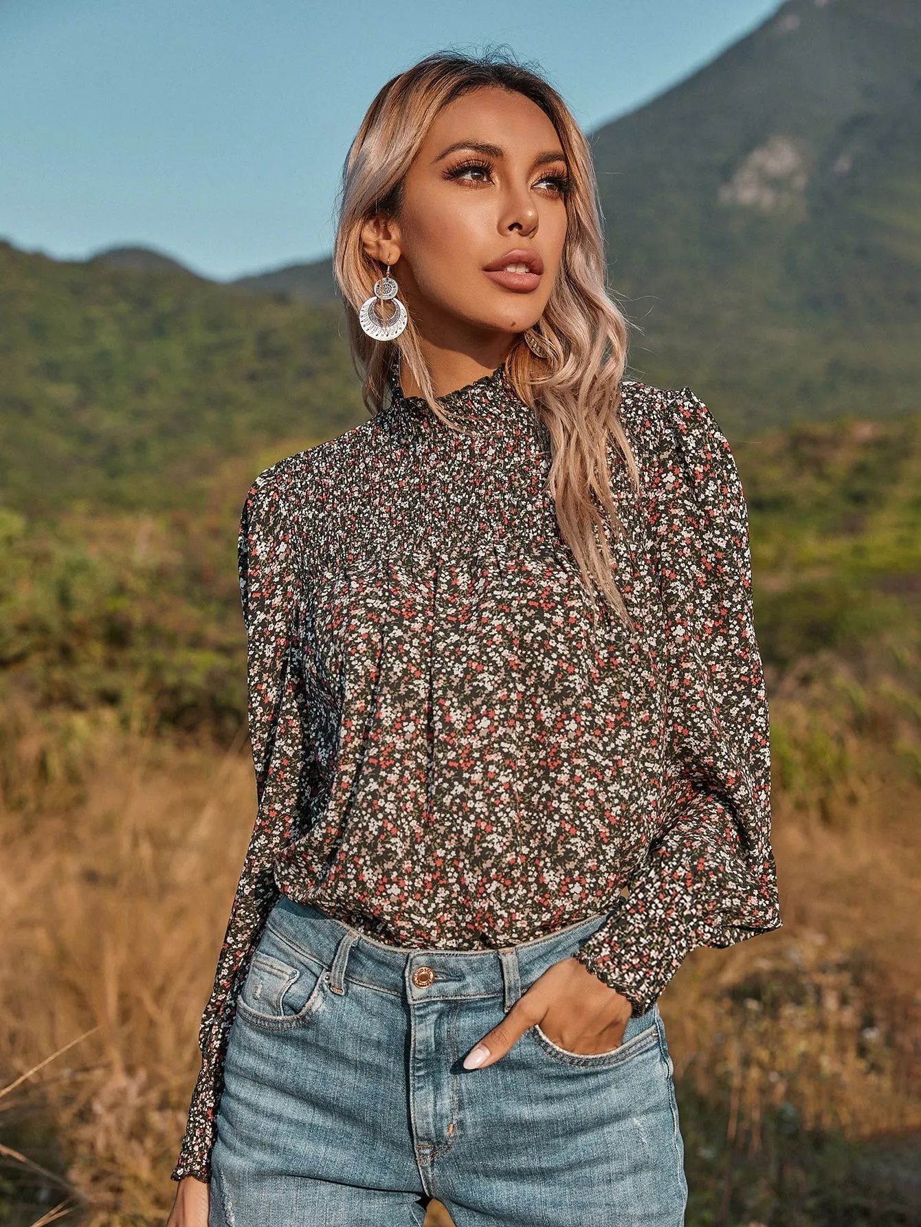 Floral Shirred Blouse