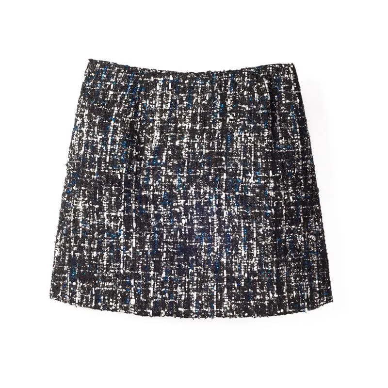 Fresh Style Sequins Tweed Pencil Skirt High Waist Mini Skirt