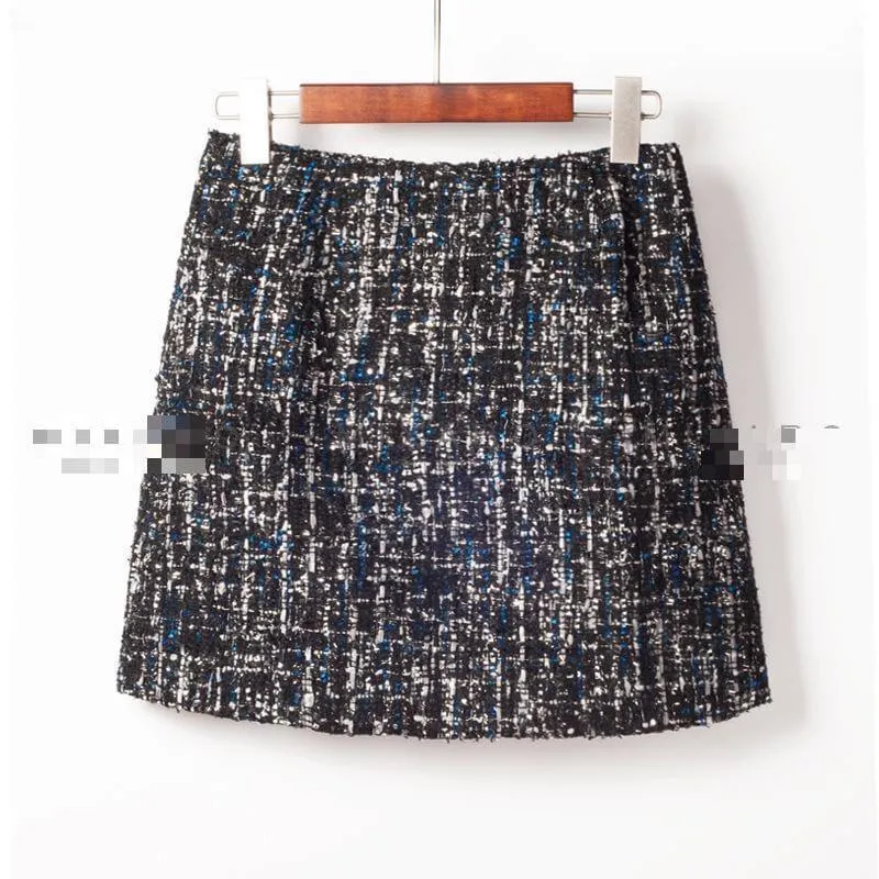 Fresh Style Sequins Tweed Pencil Skirt High Waist Mini Skirt