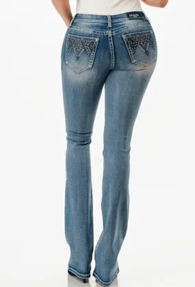 Grace in LA Easy Fit Women's Aztec Rhinestone Bootcut Jeans EB61838NF