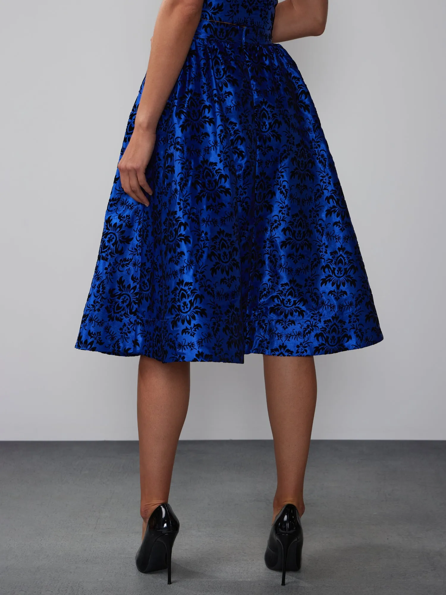 High Rise Taffeta Midi Skirt