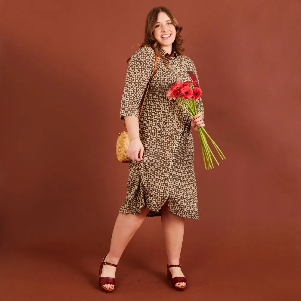 India Brown Muga Silk Shirt Dress