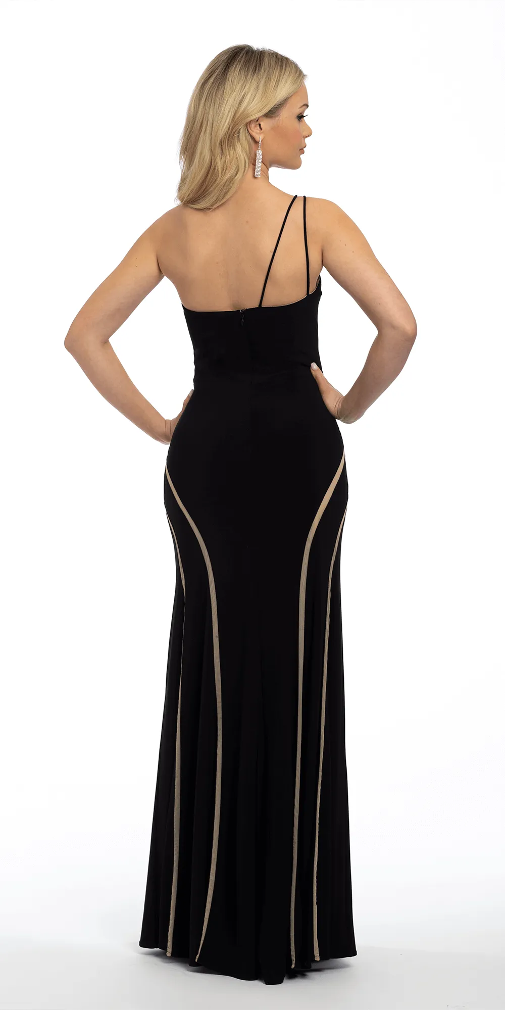 Jersey One Shoulder Dress with Illusion Panels