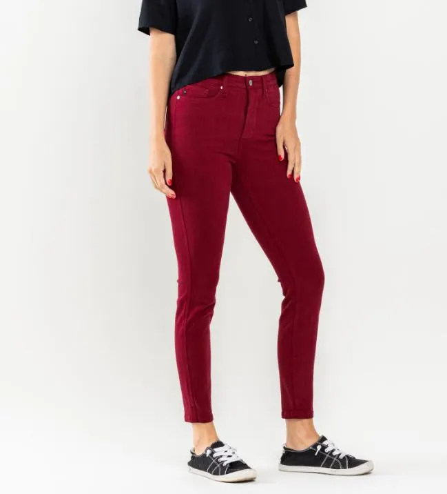 Judy Blue Tummy Control Skinny Jeans - Garnet