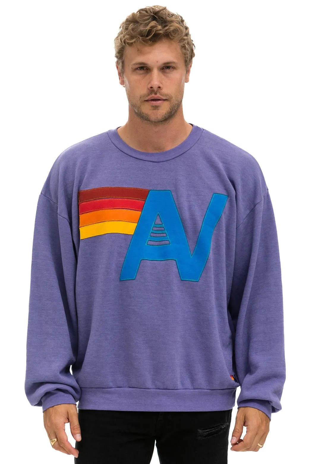 LOGO STITCH RELAXED CREW SWEATSHIRT - LAVENDER