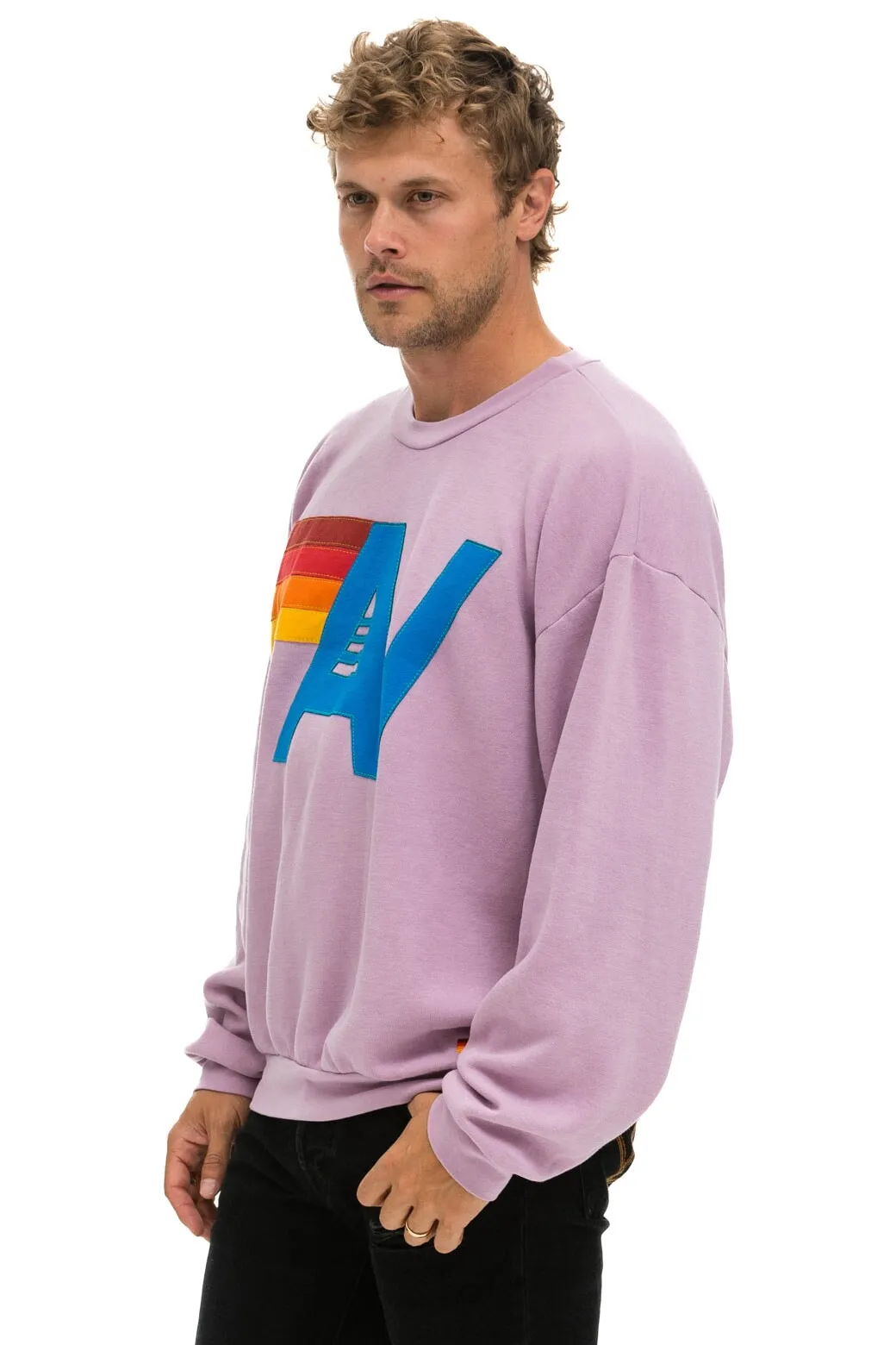 LOGO STITCH RELAXED CREW SWEATSHIRT - MAUVE