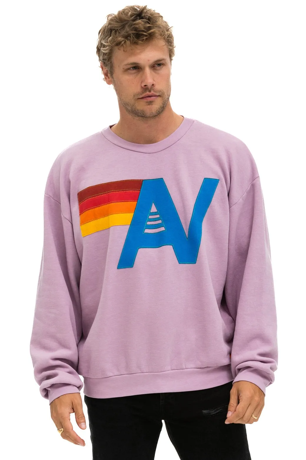 LOGO STITCH RELAXED CREW SWEATSHIRT - MAUVE