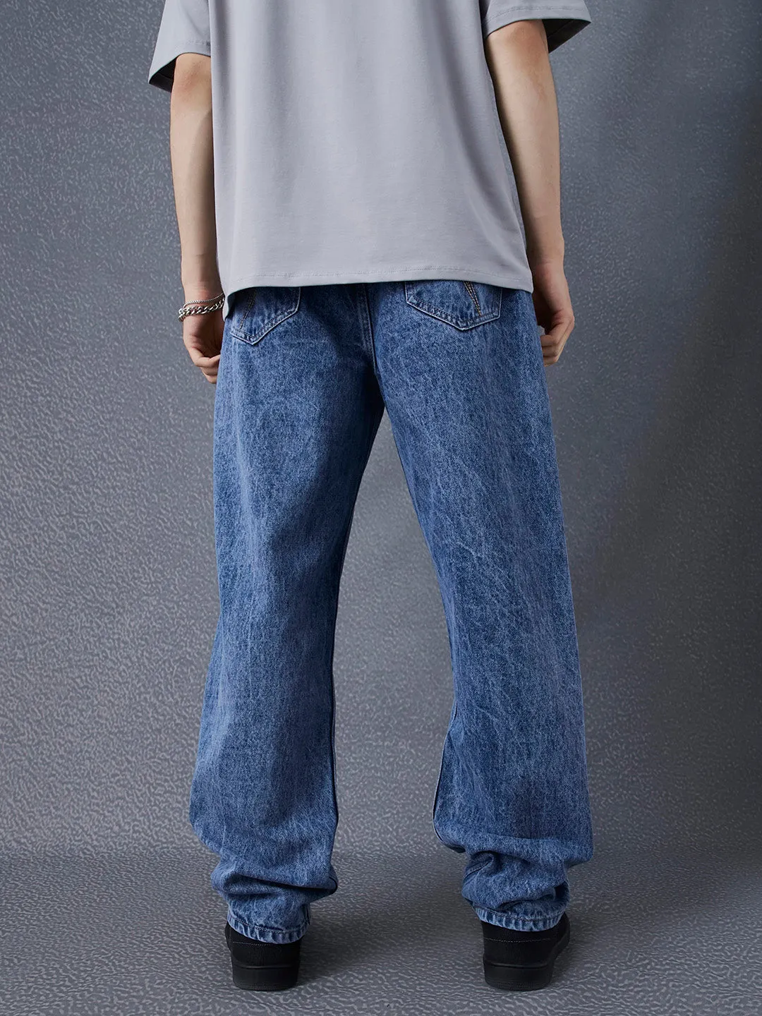 Men Straight Fit Washed Cotton Indigo Jeans