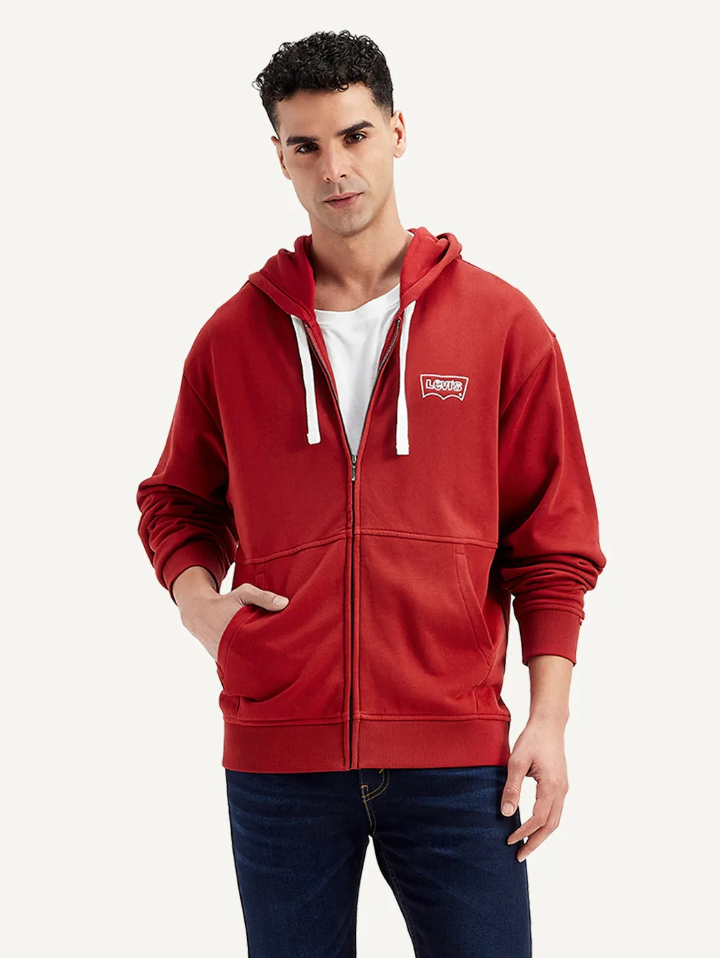 Men's Solid Red Hooded Sweatshirt