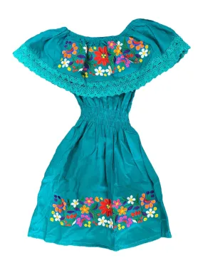 Mexican Girl Florecitas Dress Teal