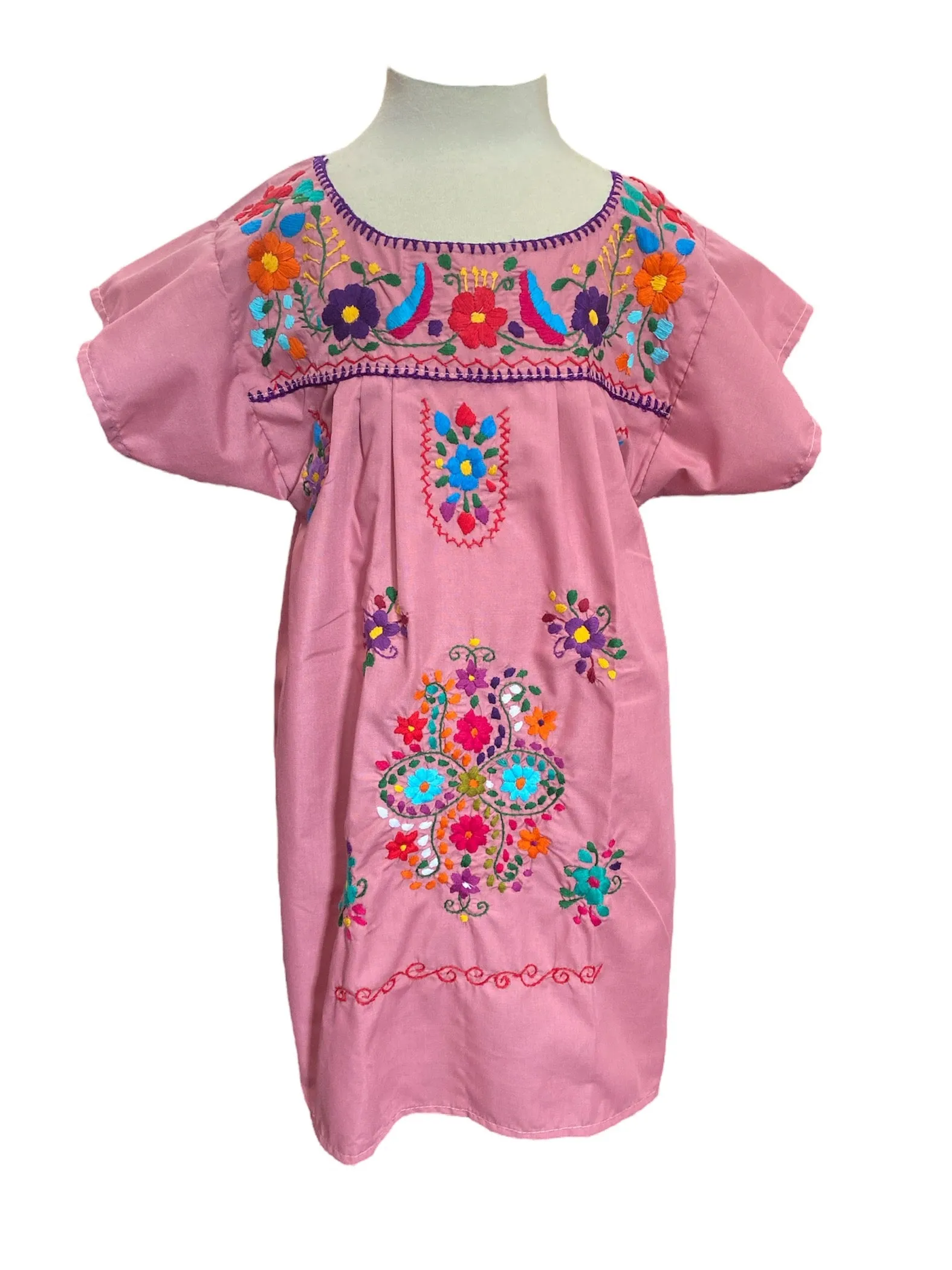 Mexican Puebla Dress for Girls Dusty Pink