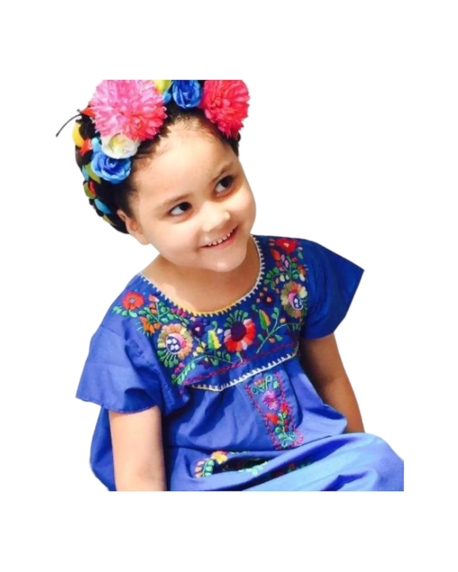 Mexican Puebla Dress for Girls Royal Blue