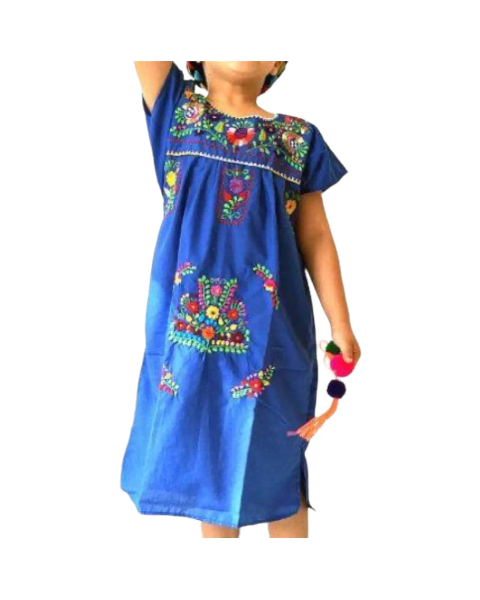 Mexican Puebla Dress for Girls Royal Blue