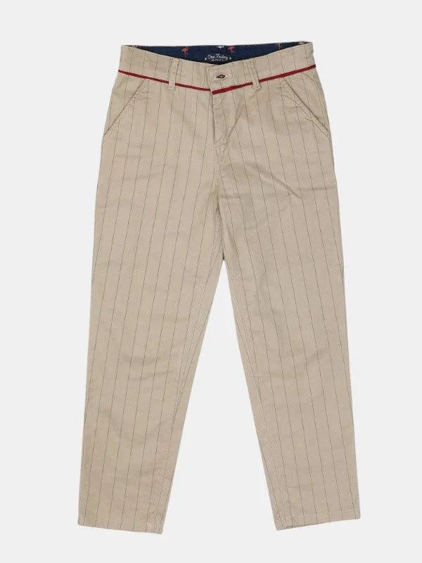 One Friday Beige Stripes Trouser