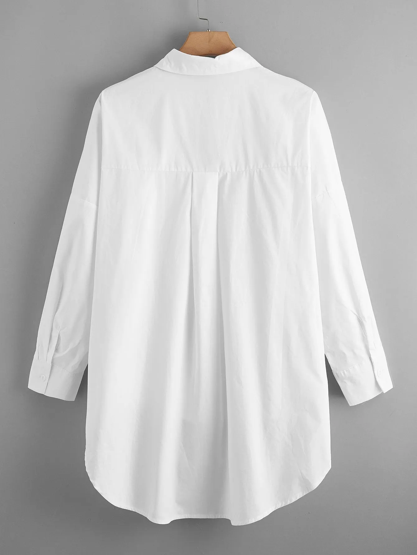 Plain Button Front Long Sleeve Collar Long Plus Blouse