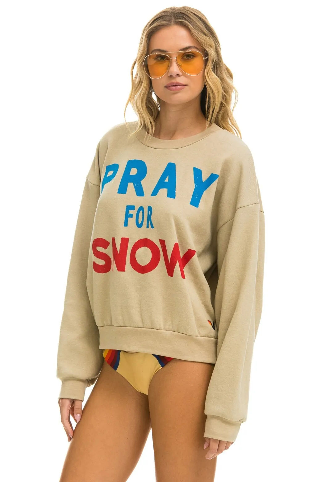 PRAY FOR SNOW RELAXED CREW SWEATSHIRT - SAND