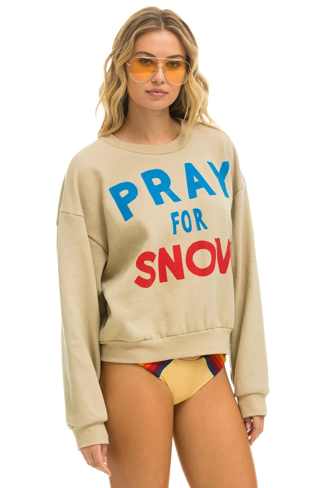 PRAY FOR SNOW RELAXED CREW SWEATSHIRT - SAND