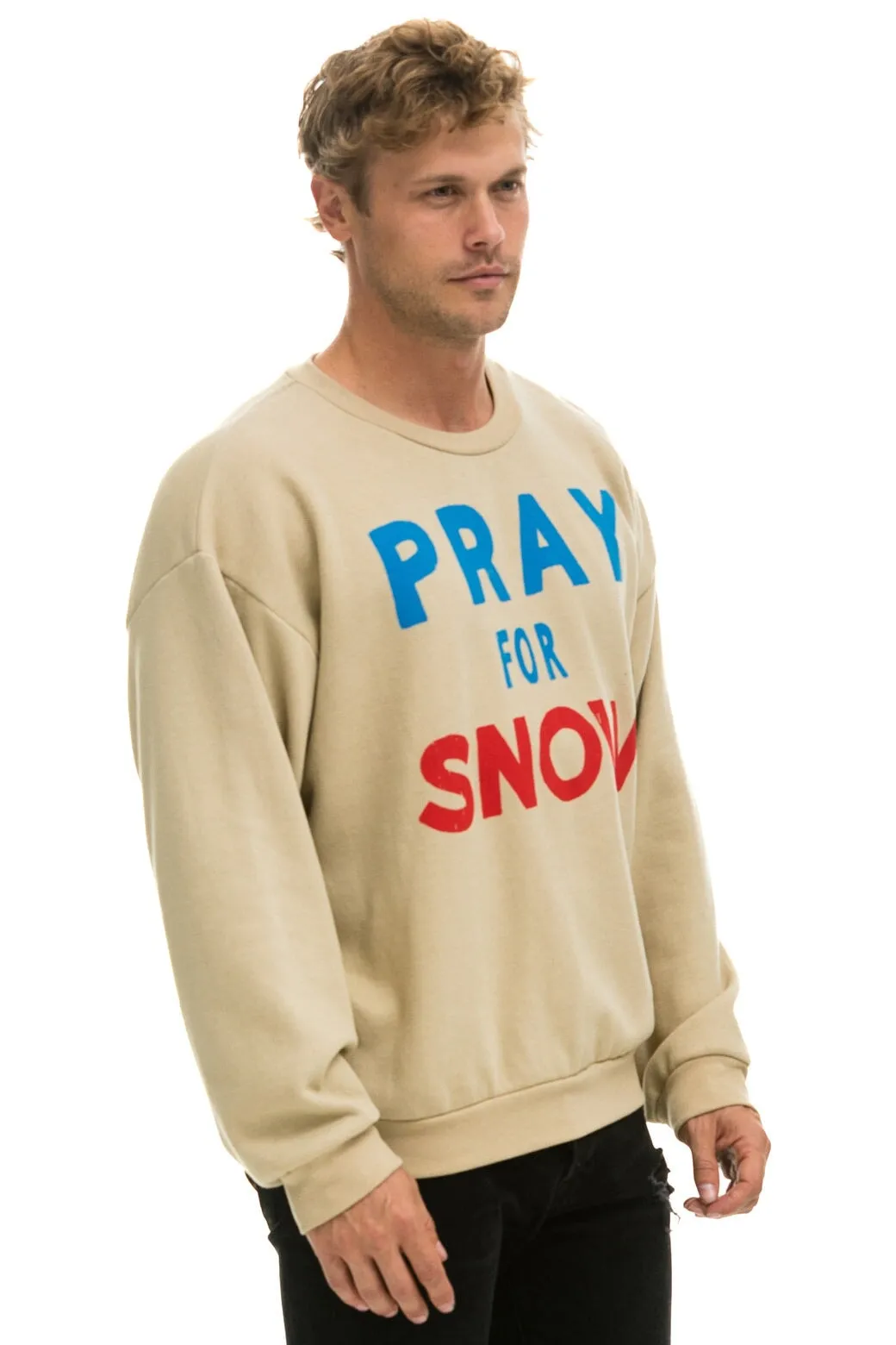 PRAY FOR SNOW RELAXED CREW SWEATSHIRT - SAND