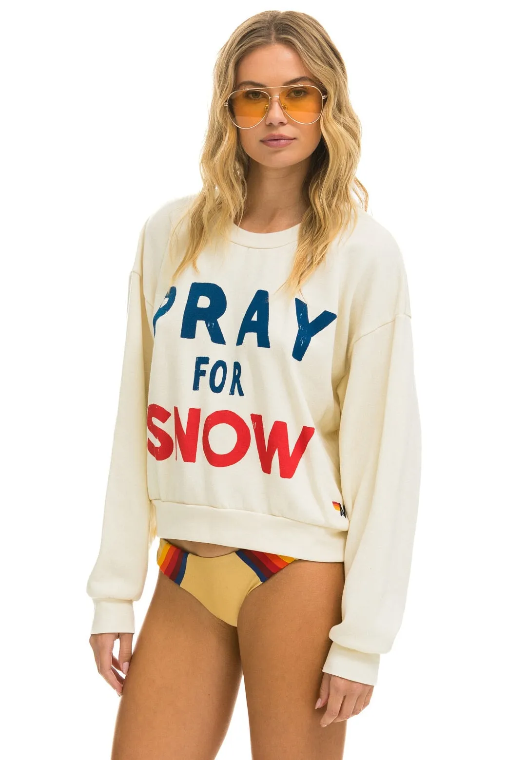 PRAY FOR SNOW RELAXED CREW SWEATSHIRT - VINTAGE WHITE