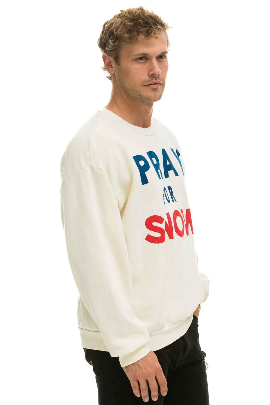 PRAY FOR SNOW RELAXED CREW SWEATSHIRT - VINTAGE WHITE