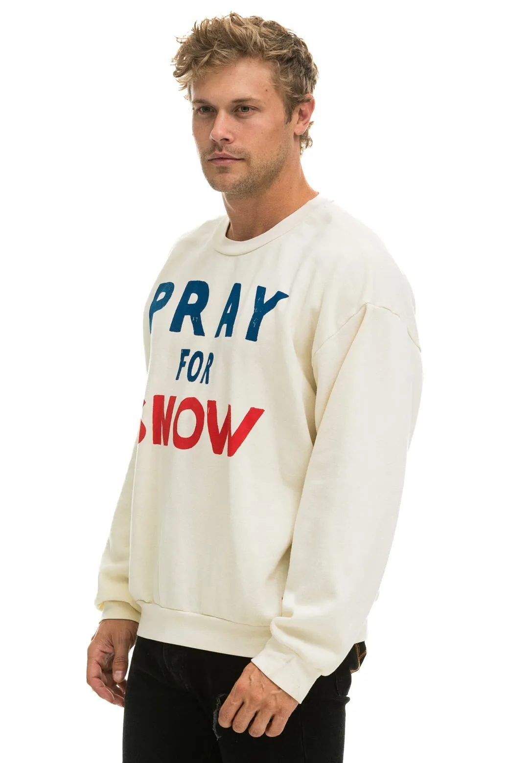 PRAY FOR SNOW RELAXED CREW SWEATSHIRT - VINTAGE WHITE