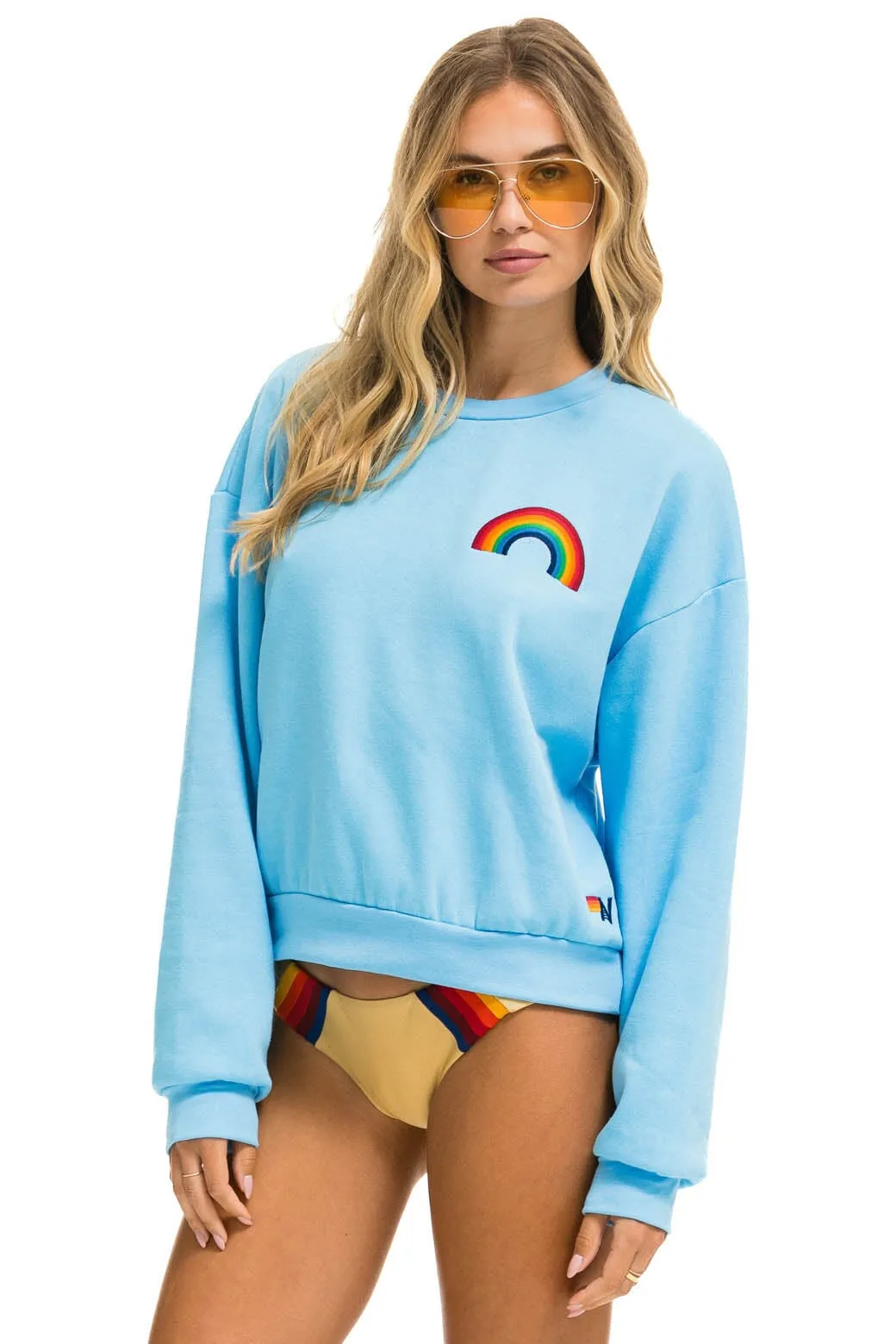 RAINBOW EMBROIDERY RELAXED CREW SWEATSHIRT - SKY