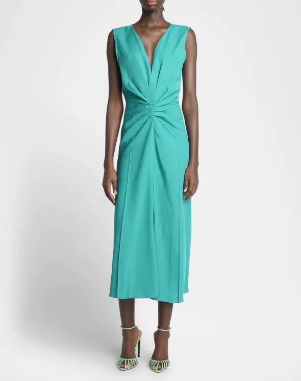 Sleeveless Gathered Waist Midi Dress - Peacock