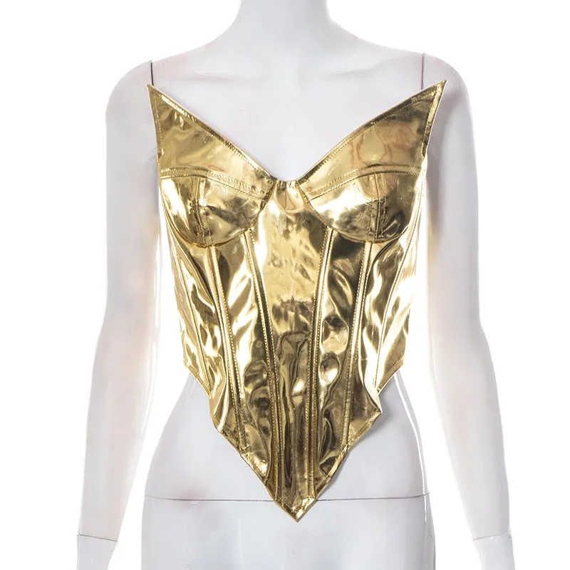 Strapless Corset Metallic Top