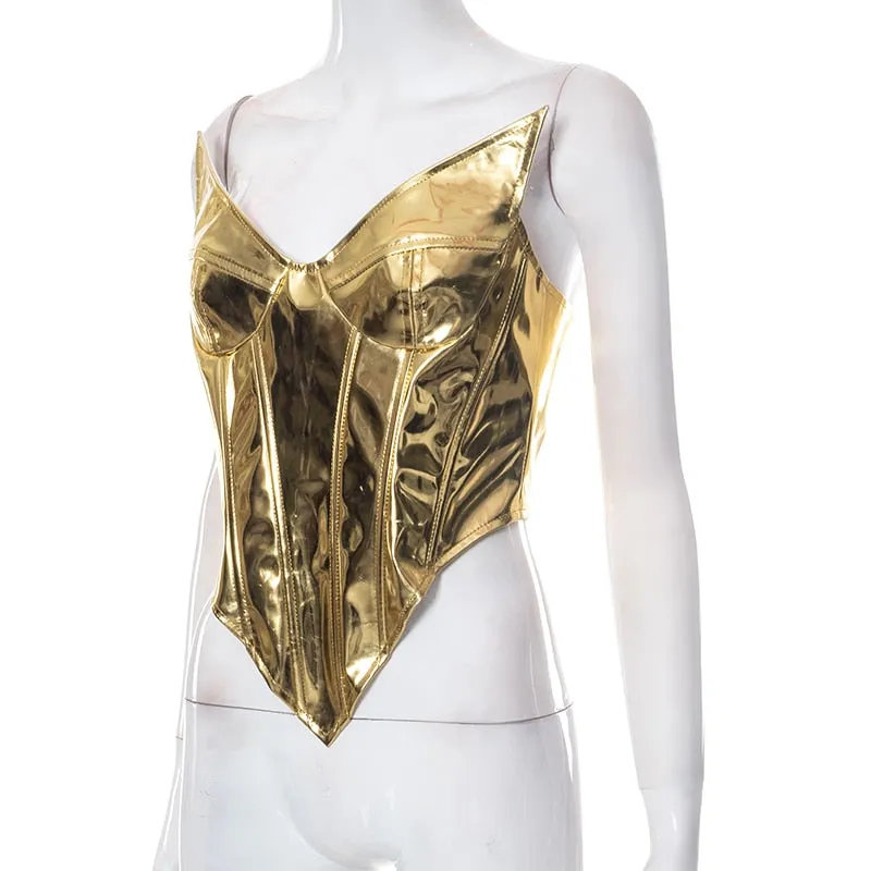 Strapless Corset Metallic Top