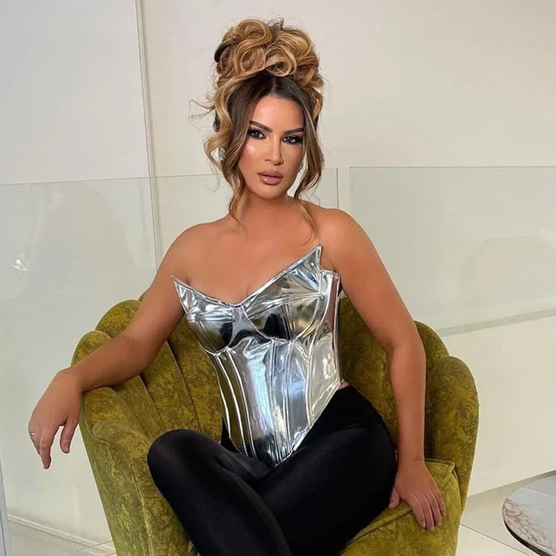 Strapless Corset Metallic Top