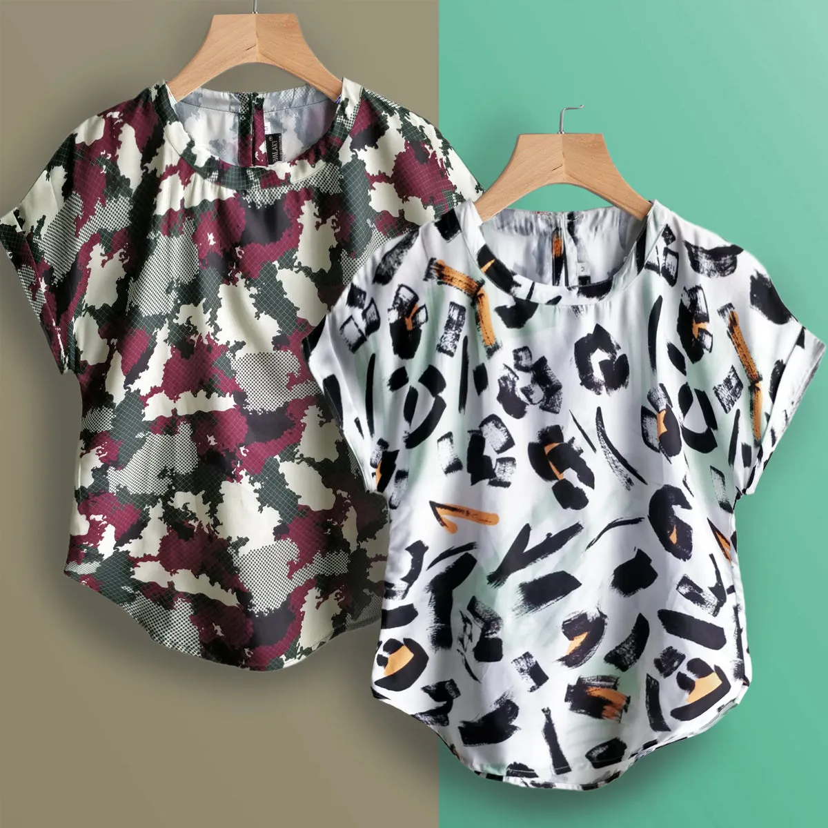 Stylish Camo & Paint Brush Tops Combo For Women & Girls(Pack Of 2 Pcs)