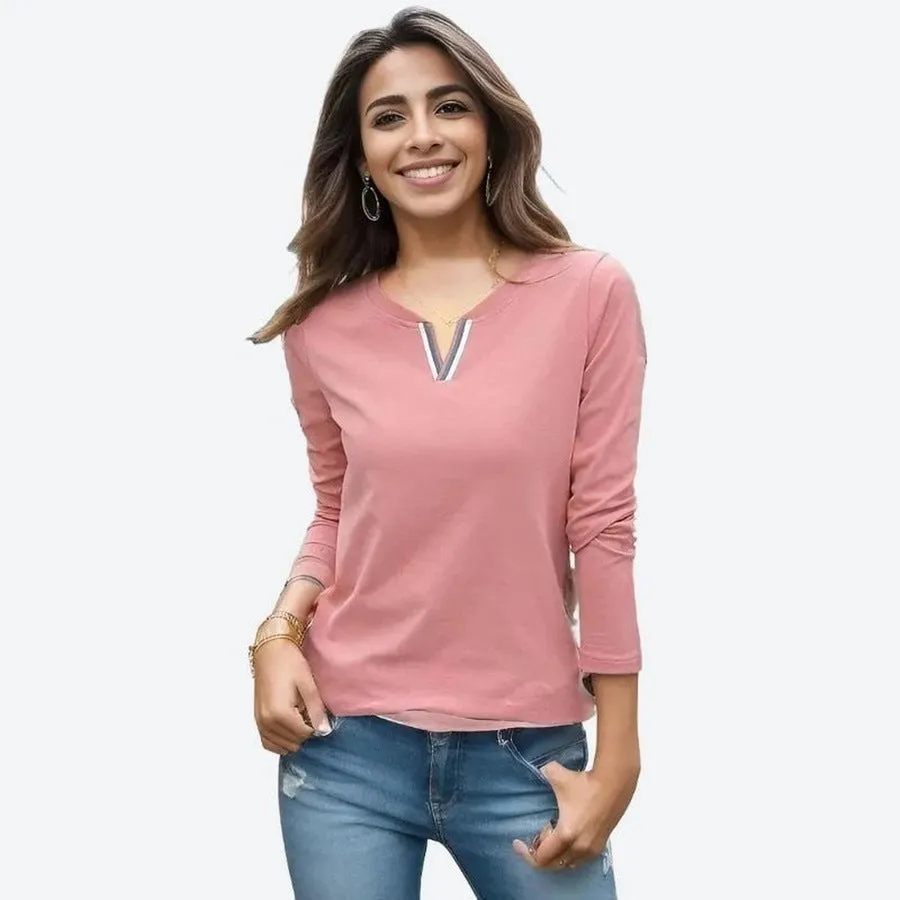 Stylish Comfortable Long-Sleeve V-Neck Tops