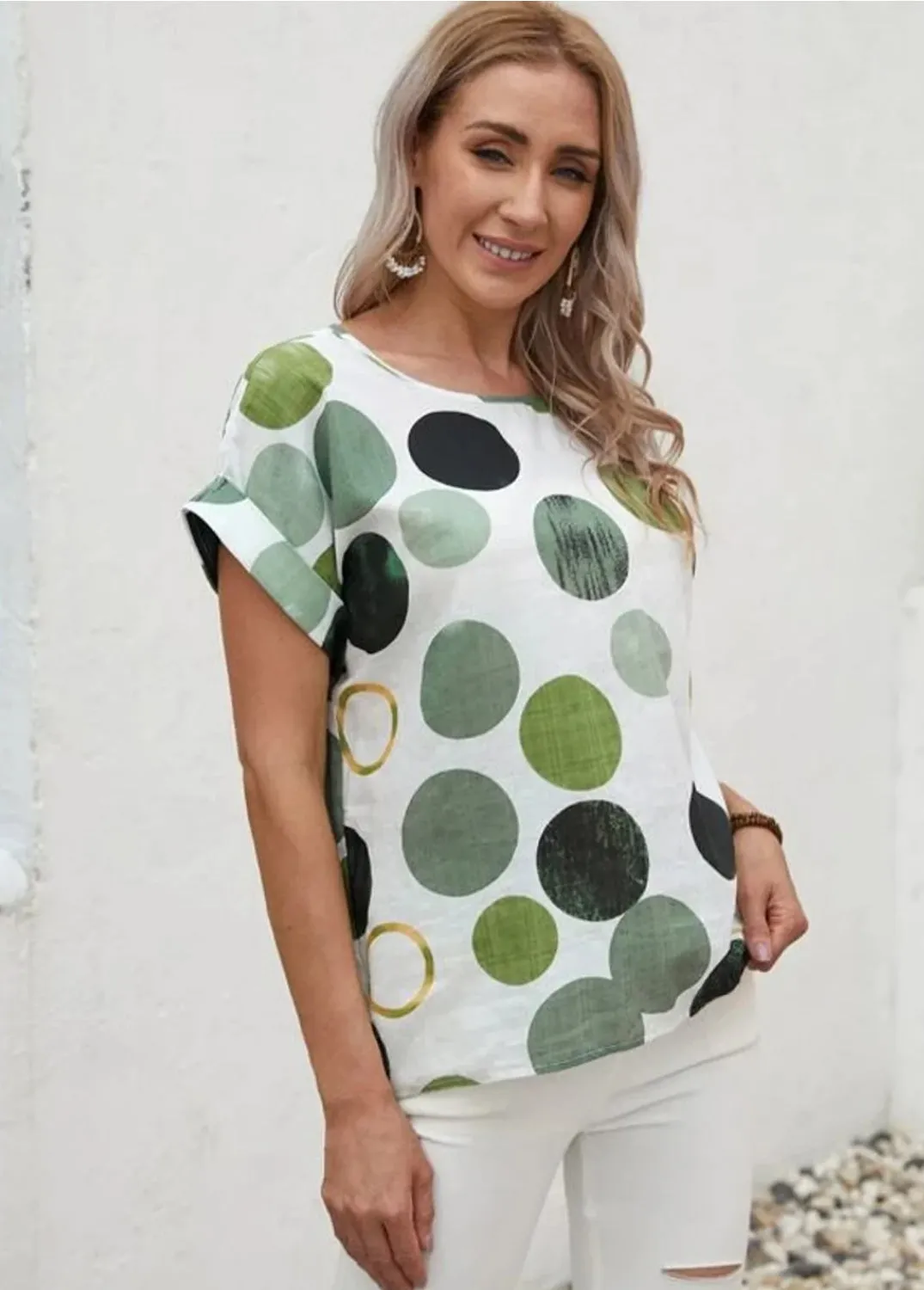 Stylish Green Circles Tops For Women & Girls