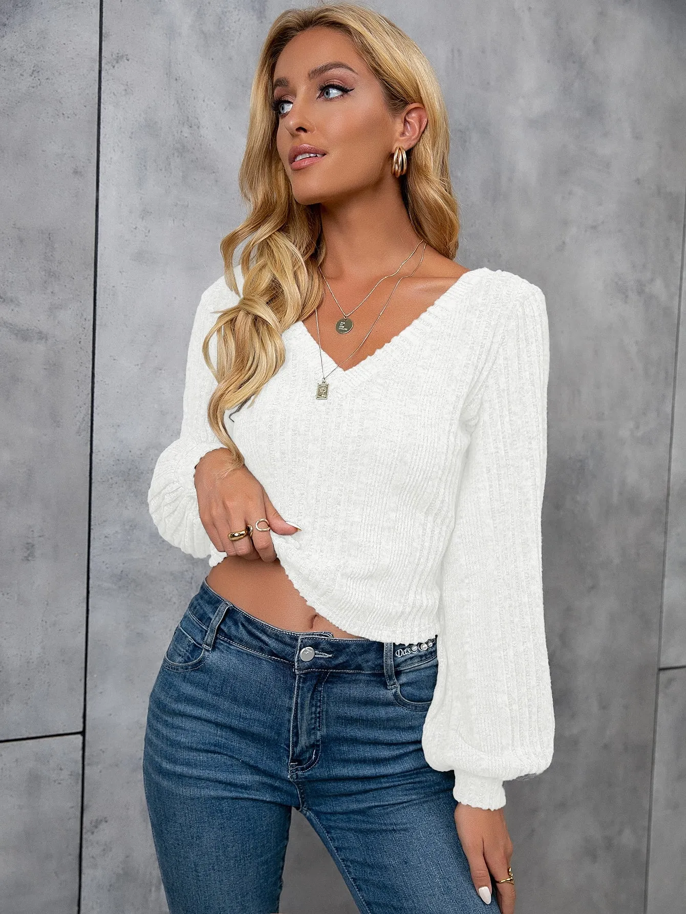 Stylish Rib-knit Tee with V-neck